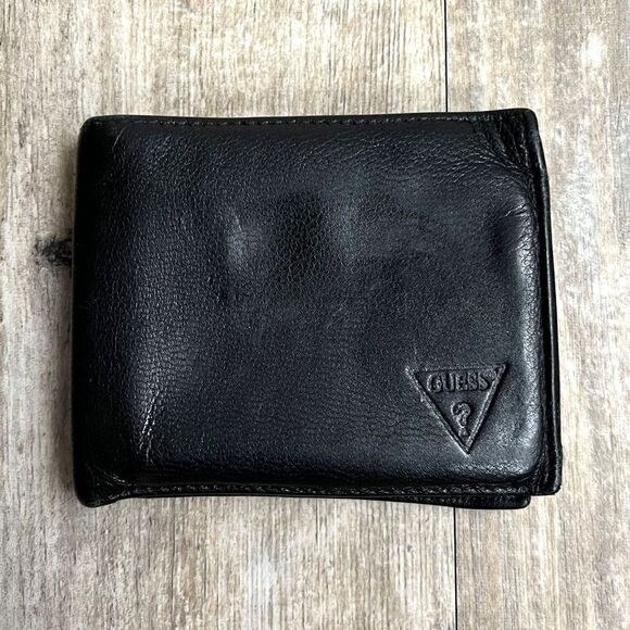 Guess Wallet Slim Fold Leather Black Men's Women's Embossed - Picture 1 of 11